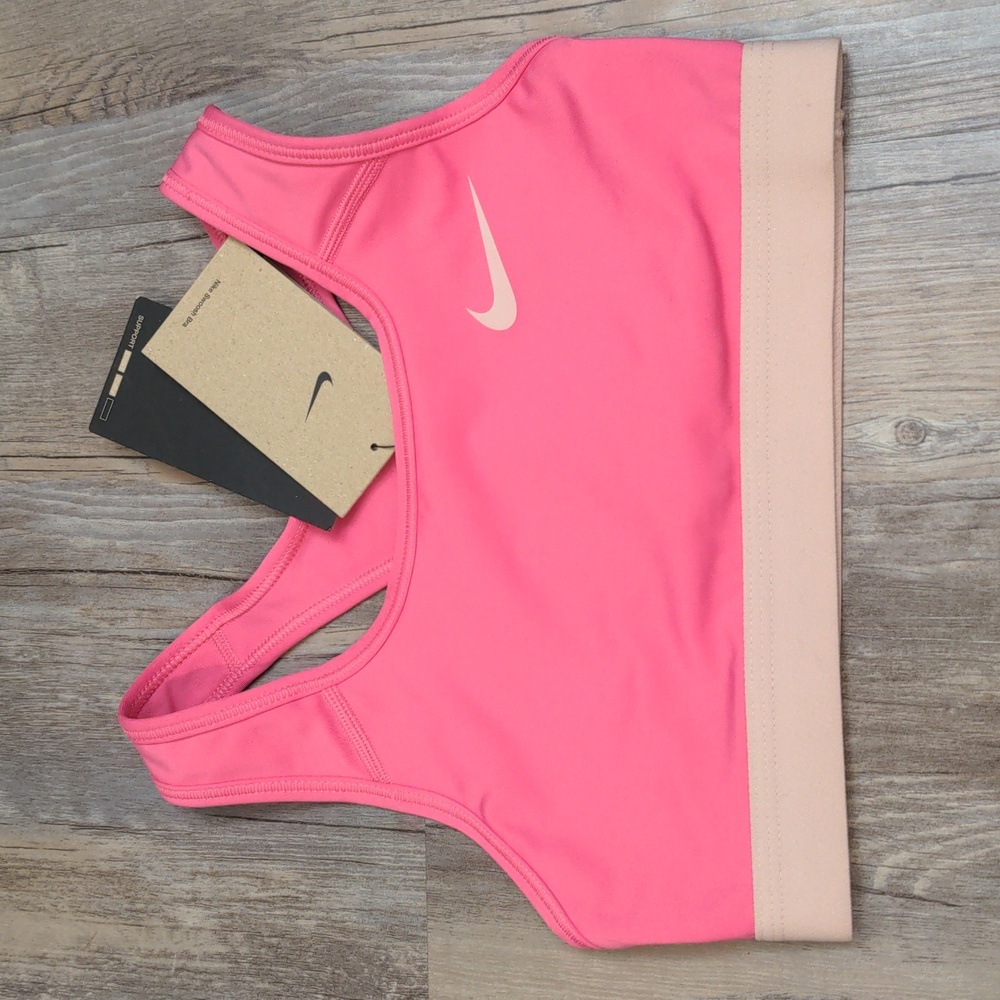 NWT Nike logo swoosh racerback sports bra women's XS pink